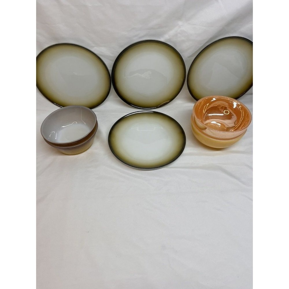 Vintage Fire King Faded Avocado Black Salad Plates and Bowls